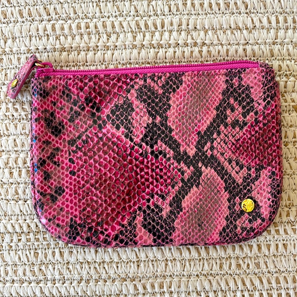 NWOT Stephanie Johnson Pink faux Snake Print Flat Pouch.